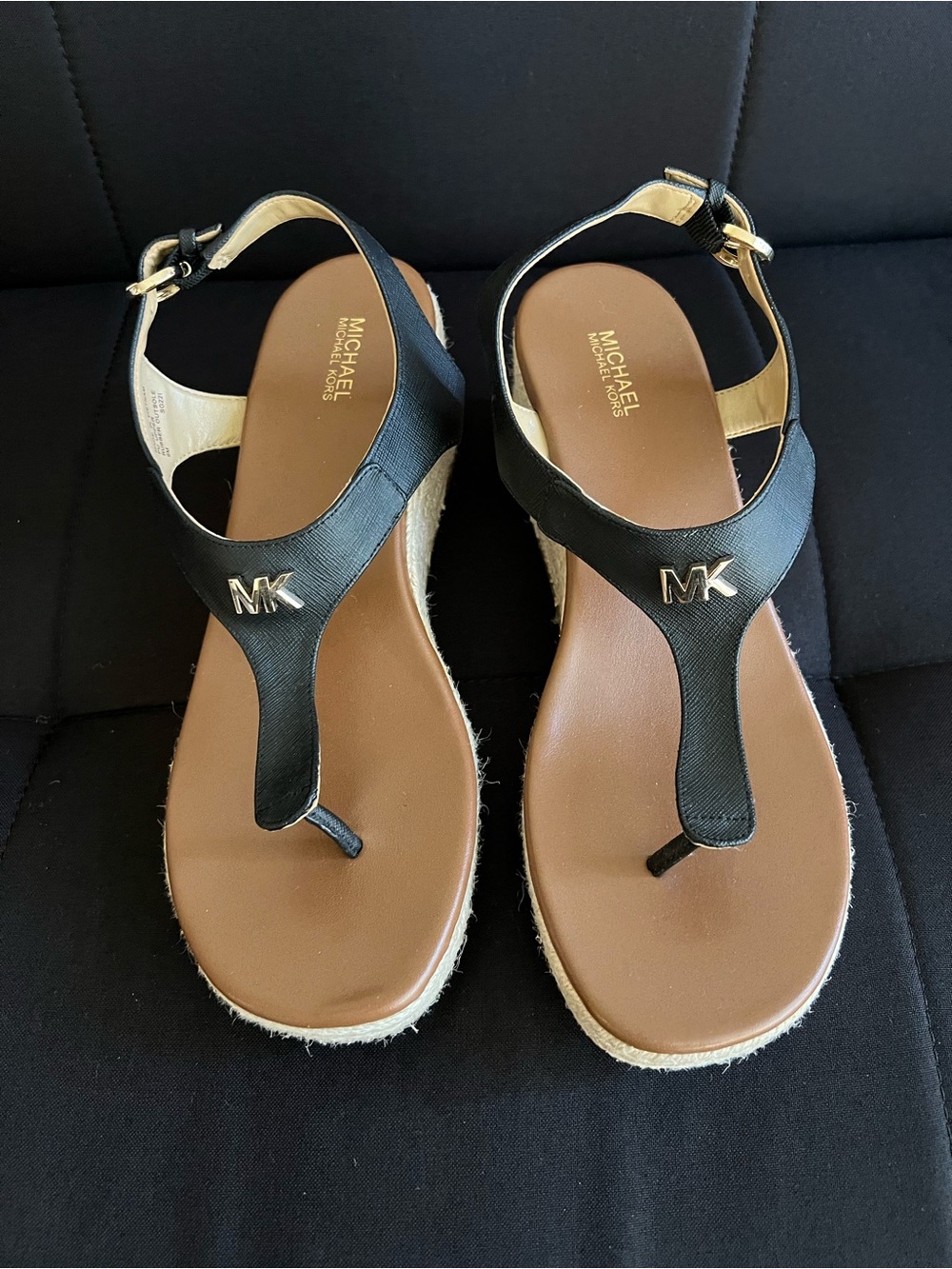Michael Kors Black and Brown Espadrille T-Strap Sandals
